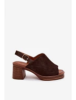 Kožené semišové sandály na podpatku Vinceza 39995 čokoládové