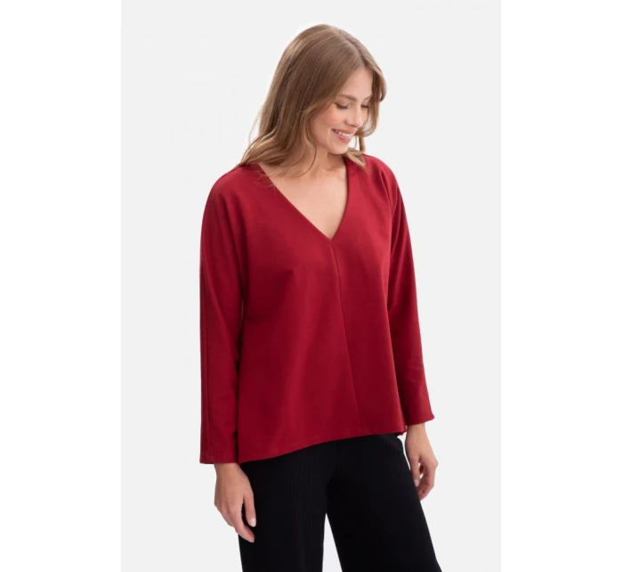 B304 Pletený sveter s výstrihom do V - bordový