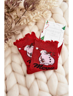 Dámske lesklé vianočné ponožky s červeným snehuliakom