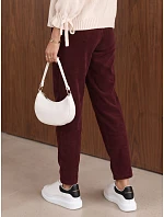 Dámske manšestrové nohavice s opaskom, vínové, FashionStreet UY3147 Dámske manšestrové nohavice s opaskom, vínové, FashionStreet UY3147