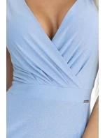 model 21066565 CRYSTAL třpytivé dlouhé šaty s výstřihem MODRÉ s třpytkami - numoco