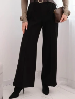 Dámské elegantní kalhoty s páskem a širokou nohavicí černé