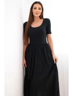 Dámske bavlnené midi šaty s krátkymi rukávmi a rozšírenou spodnou časťou čierne