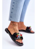 Pantofle s ozdobnými korálky model 21619232 Černé - S.Barski