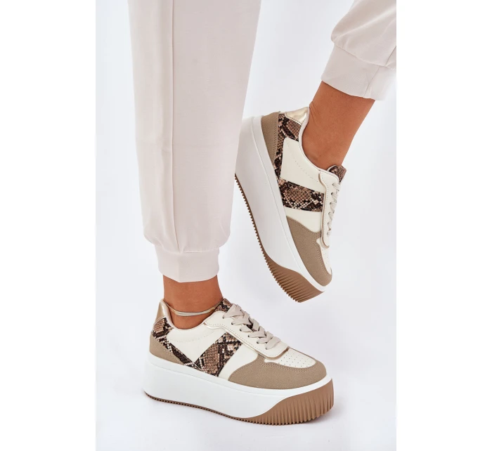 Sneakersy Damskie Na Masywnej Platformie Zwierzęcy Wzór Beżowe Telanila Sneakersy Damskie Na Masywnej Platformie Zwierzęcy Wzór Beżowe Telanila