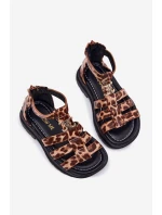 Dziewczęce Sandałki Gladiatorki Ze Złotym Detalem Panterka Vesira Dziewczęce Sandałki Gladiatorki Ze Złotym Detalem Panterka Vesira