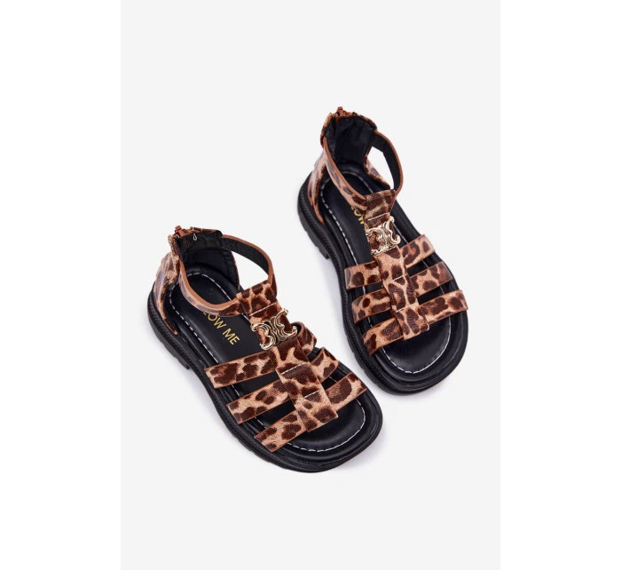 Dziewczęce Sandałki Gladiatorki Ze Złotym Detalem Panterka Vesira Dziewczęce Sandałki Gladiatorki Ze Złotym Detalem Panterka Vesira