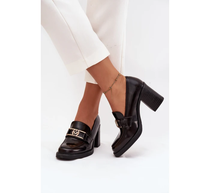 Półbuty Damskie Na Słupku Ze Złotym Detalem Czekoladowe Privelle Półbuty Damskie Na Słupku Ze Złotym Detalem Czekoladowe Privelle