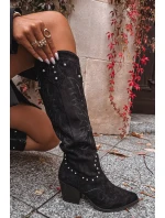 Damskie Kozaki Kowbojki Ze Zdobieniem Na Słupku Czarne Darella Damskie Kozaki Kowbojki Ze Zdobieniem Na Słupku Czarne Darella