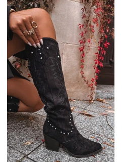 Damskie Kozaki Kowbojki Ze Zdobieniem Na Słupku Czarne Darella