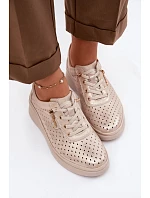 Kožené Ažurové Dámské Polobotky model 22074678 Zlaté - VINCEZA