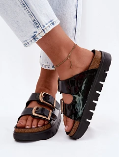 Lakované dámské pantofle na platformě se zlatými  Černé model 22122988 - Lee Cooper