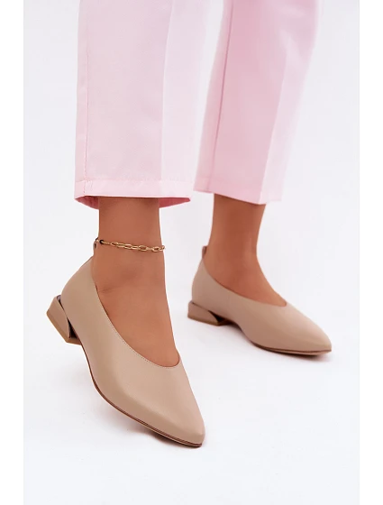Kožené baleríny na nízkém podpatku Béžové model 22133225 - Boto
