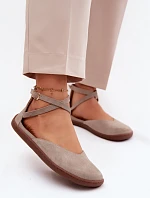 Semišové dámské baleríny Barefoot s pásky Zazoo 320 Cappuccino