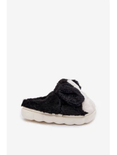 Detské chlpaté papuče - čierne so psíkmi Farnise