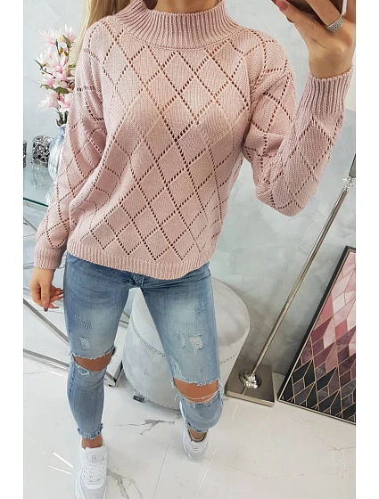 Svetr s polovičním rolákem a model 18745512 vzorem pudrově růžový - K-Fashion