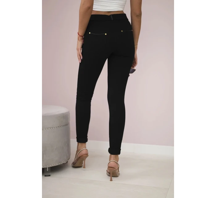 Bavlnené nohavice s lemom na vreckách čierne