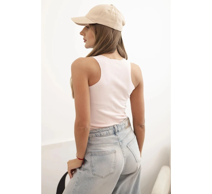 Dámsky prúžkovaný top s ozdobnými aplikáciami púdrovo ružový