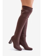 Kozaki Ze Skarpetkową Cholewką Za Kolano Na Słupku Brązowe Esanira Kozaki Ze Skarpetkową Cholewką Za Kolano Na Słupku Brązowe Esanira