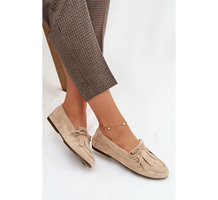 Dámské mokasíny s šněrováním a třásněmi Béžové Glorina