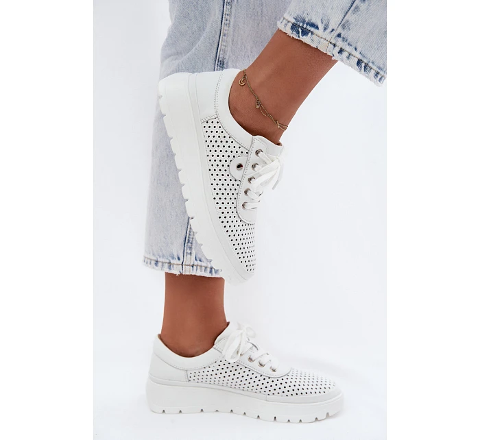 Kožené Ažurové Dámské Polobotky model 22107518 Bílé - VINCEZA