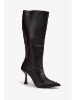 Dámske topánky Vionette pod kolená na podpätku - čierne Dámske topánky Vionette pod kolená na podpätku - čierne