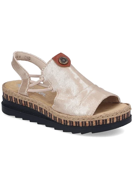 Dámske zlaté sandále na klinoch Rieker V7972-60