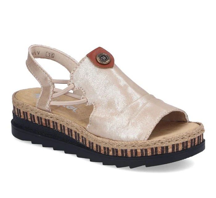 Dámske zlaté sandále na klinoch Rieker V7972-60