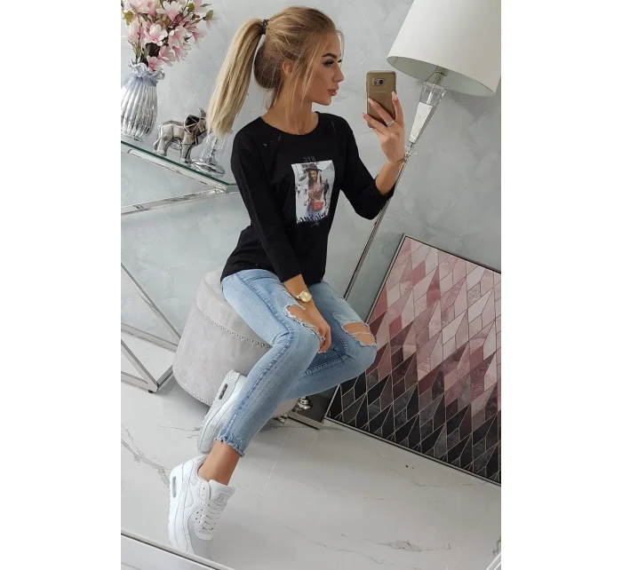 Blúzka s potlačou Originálna čierna Blúzka s potlačou Originálna čierna