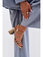 Dámské sandály na podpatku s pásky a kamínky Zlaté Brelia