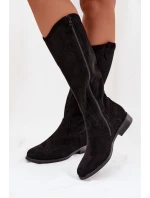 Dámské kozačky s vzorem na nízkém podpatku  Černé model 22031878 - S.Barski