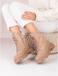 Klasické  kotníčkové boty hnědé dámské na plochém podpatku