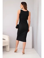 Dámske viskózové rebrované šaty bez ramienok čierne