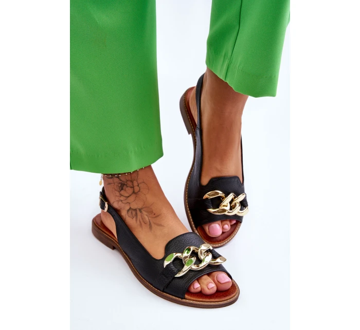 Skórzane Sandały Damskie Lewski Shoes 3230 Czarny Groch