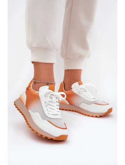 Skórzane Buty Sportowe Z Siateczką Damskie Vinceza 66775 Pomarańczowe