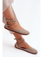 Semišové dámské baleríny Barefoot s pásky Zazoo 320 Cappuccino