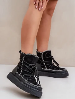 Dámske vyšívané snehule na platforme čierne Naleris