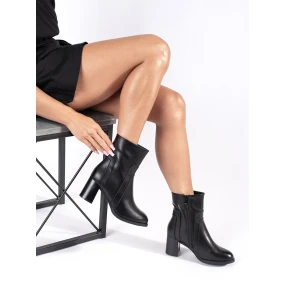 Luxusní černé  kotníčkové boty dámské na širokém podpatku
