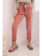 Dámske viskózové nohavice s opaskom na šatku tmavoružové Dámske viskózové nohavice s opaskom na šatku tmavoružové