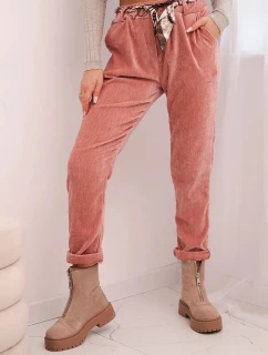 Dámske viskózové nohavice s opaskom na šatku tmavoružové