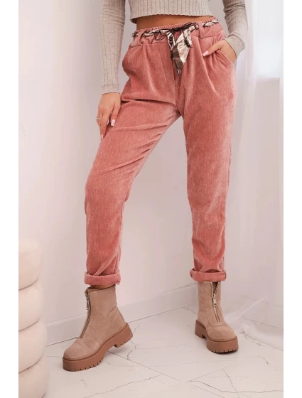 Dámske viskózové nohavice s opaskom na šatku tmavoružové Dámske viskózové nohavice s opaskom na šatku tmavoružové