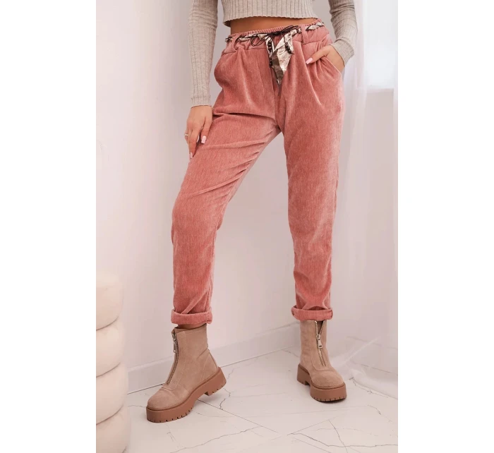 Dámske viskózové nohavice s opaskom na šatku tmavoružové Dámske viskózové nohavice s opaskom na šatku tmavoružové