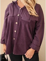 Dámská bavlněná mikina Plus Size s kapucí a knoflíky fialová tmavá
