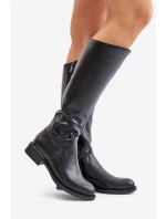 Zazoo 70140 Skórzane Kozaki Damskie Przed Kolano Ocieplane Czarne