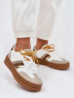 Dámské Tenisky Na Platformě S Šněrováním Leopardí Bílé model 21696191 - Boto