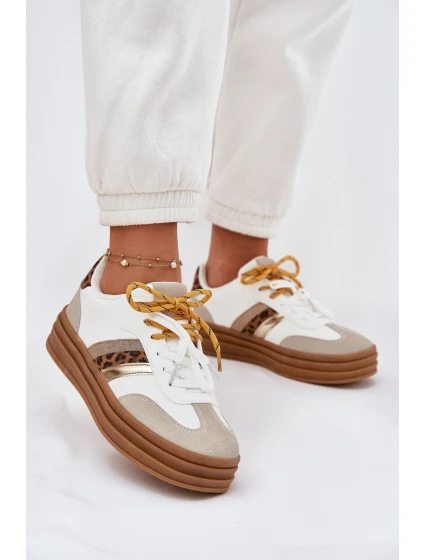 Dámské Tenisky Na Platformě S Šněrováním Leopardí Bílé model 21696191 - Boto