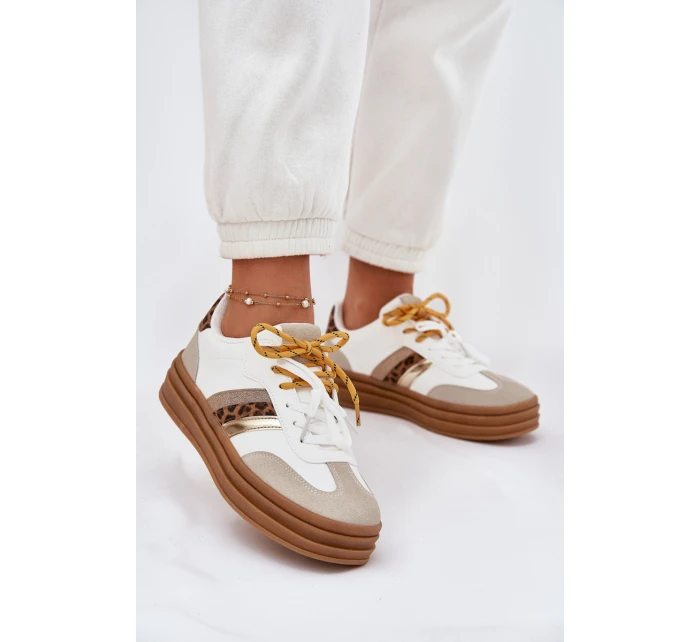 Dámské Tenisky Na Platformě S Šněrováním Leopardí Bílé model 21696191 - Boto