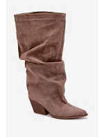 Dámské kozačky s horní částí na podpatku semišové Khaki model 22391288 - Boto Dámské kozačky s horní částí na podpatku semišové Khaki model 22391288 - Boto