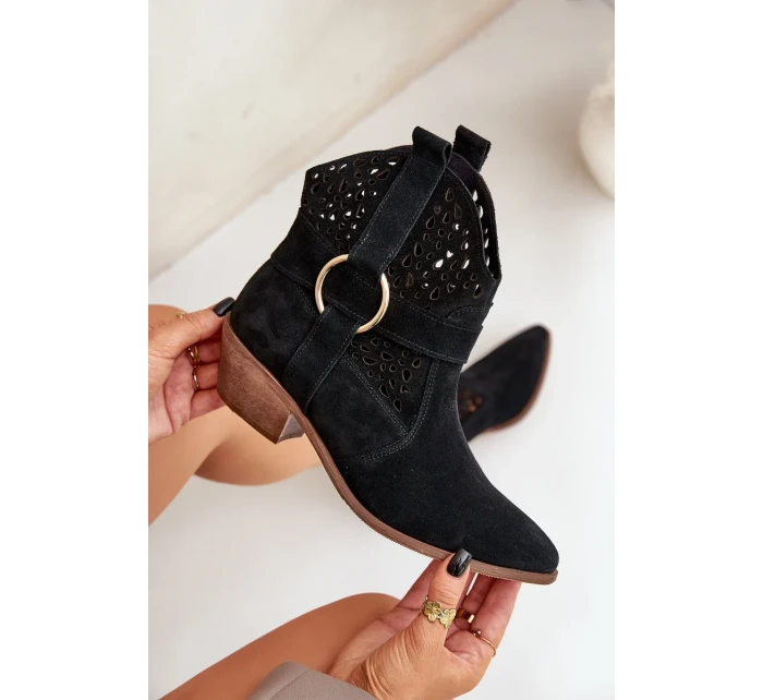 Semišové otvorené kovbojské topánky na podpätku Zazoo 2994 Black Semišové otvorené kovbojské topánky na podpätku Zazoo 2994 Black