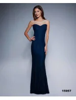 Dámske spoločenské šaty šoky soka s perličkami a čipkou dlhé tmavo modré - Tmavo modrá / XL - šoky & soka